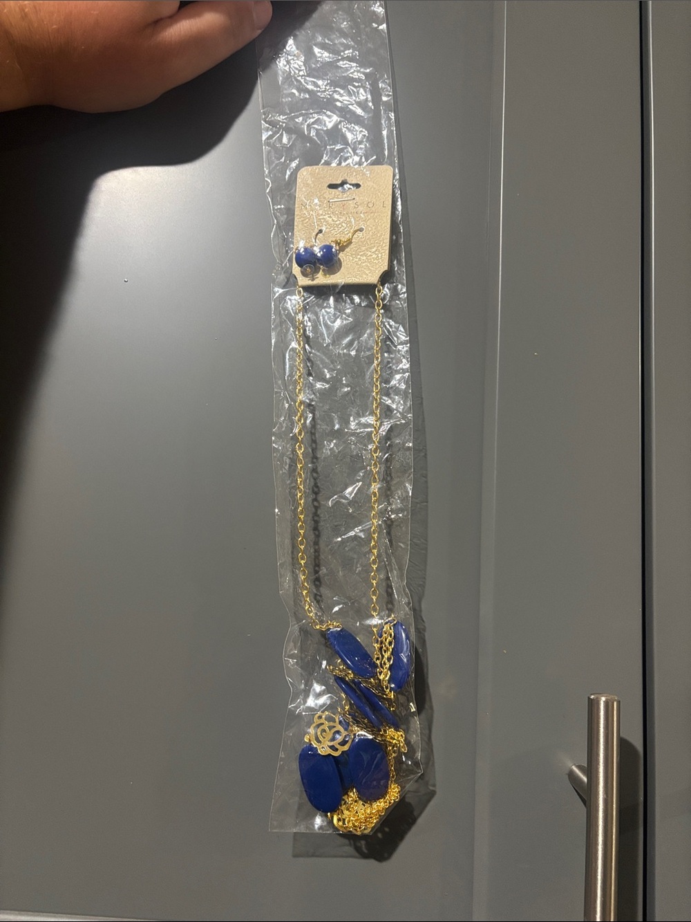 Gold Chain Necklace with Royal Blue Stone Accents